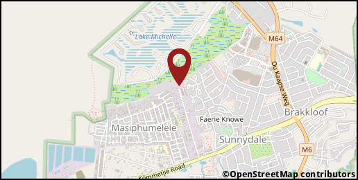a map with a pin at -34.12557,18.38014